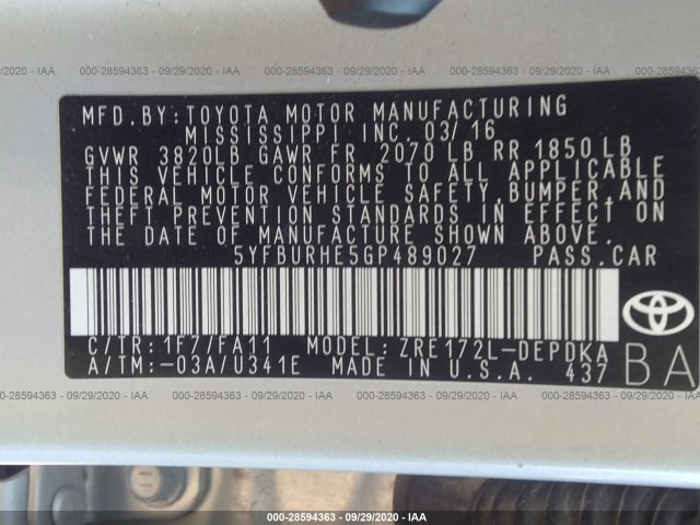 Photo 8 VIN: 5YFBURHE5GP489027 - TOYOTA COROLLA 