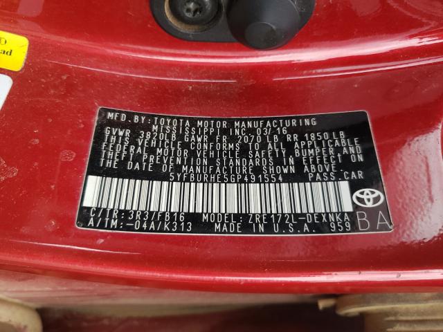 Photo 9 VIN: 5YFBURHE5GP491554 - TOYOTA COROLLA L 