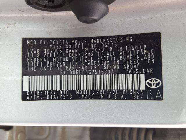 Photo 9 VIN: 5YFBURHE5GP516307 - TOYOTA COROLLA L 