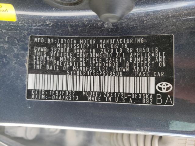 Photo 9 VIN: 5YFBURHE5GP528506 - TOYOTA COROLLA L 