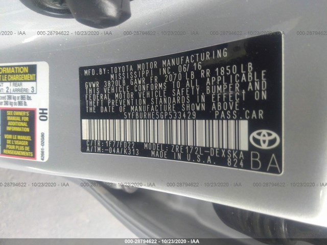 Photo 8 VIN: 5YFBURHE5GP533429 - TOYOTA COROLLA 