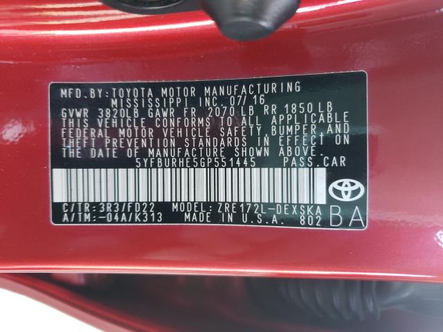 Photo 9 VIN: 5YFBURHE5GP551445 - TOYOTA COROLLA L 