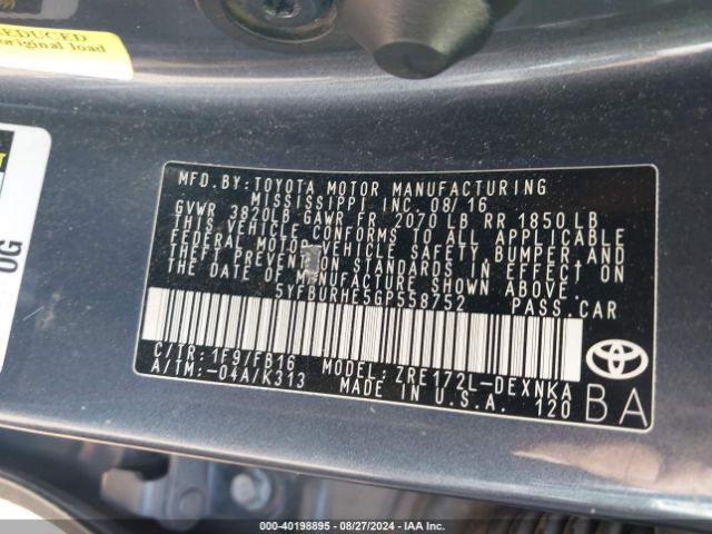 Photo 8 VIN: 5YFBURHE5GP558752 - TOYOTA COROLLA 