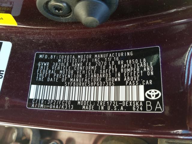 Photo 9 VIN: 5YFBURHE5HP607305 - TOYOTA COROLLA L 