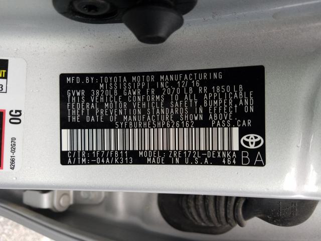 Photo 9 VIN: 5YFBURHE5HP626162 - TOYOTA COROLLA L 