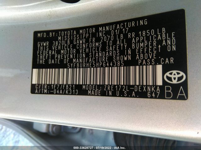 Photo 8 VIN: 5YFBURHE5HP644385 - TOYOTA COROLLA 