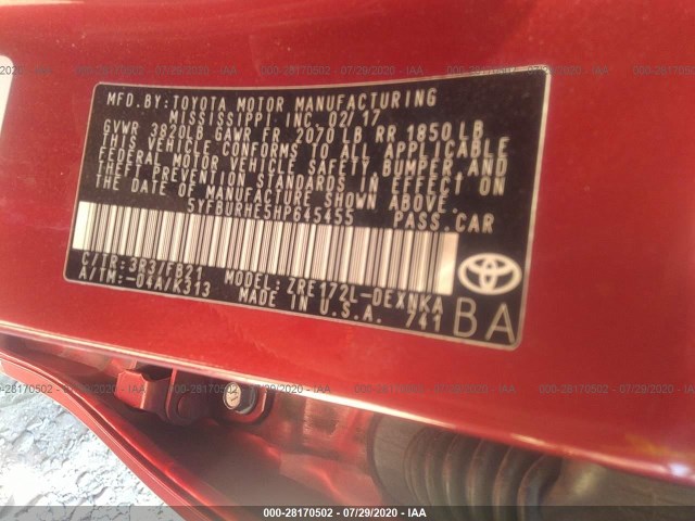 Photo 8 VIN: 5YFBURHE5HP645455 - TOYOTA COROLLA 