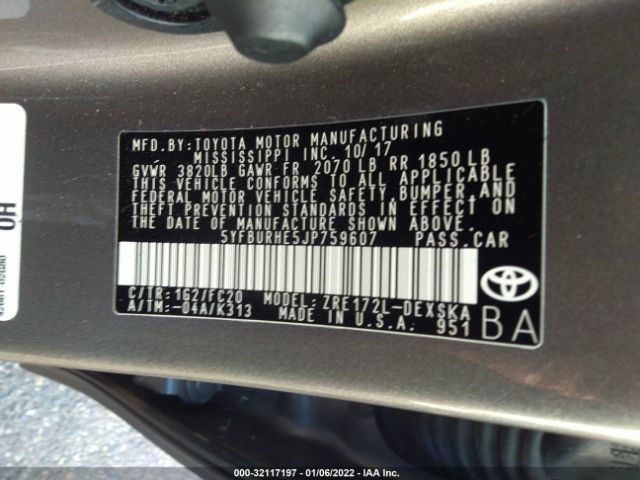 Photo 8 VIN: 5YFBURHE5JP759607 - TOYOTA COROLLA 