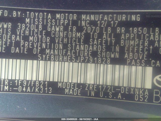 Photo 8 VIN: 5YFBURHE5JP791828 - TOYOTA COROLLA 