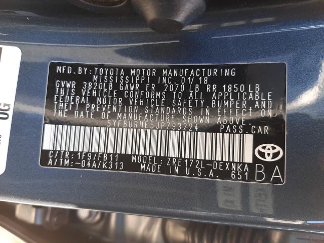 Photo 9 VIN: 5YFBURHE5JP793224 - TOYOTA COROLLA L 