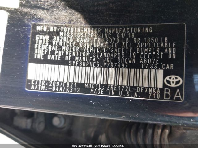 Photo 8 VIN: 5YFBURHE5JP797497 - TOYOTA COROLLA 