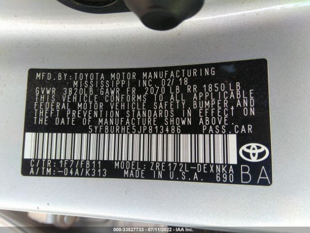 Photo 8 VIN: 5YFBURHE5JP813486 - TOYOTA COROLLA 