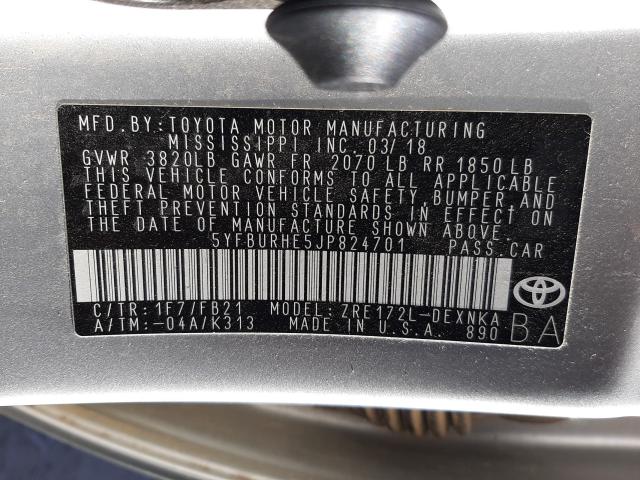 Photo 9 VIN: 5YFBURHE5JP824701 - TOYOTA COROLLA L 