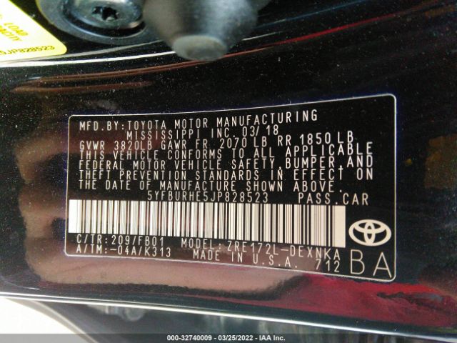 Photo 8 VIN: 5YFBURHE5JP828523 - TOYOTA COROLLA 