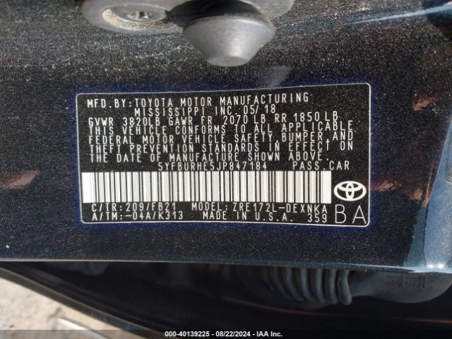 Photo 8 VIN: 5YFBURHE5JP847184 - TOYOTA COROLLA 