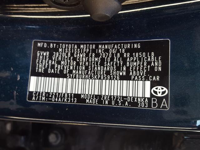 Photo 9 VIN: 5YFBURHE5KP859126 - TOYOTA COROLLA L 