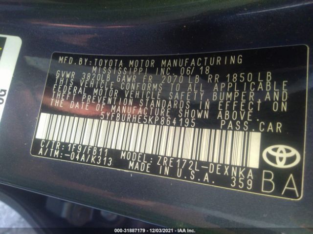 Photo 8 VIN: 5YFBURHE5KP864195 - TOYOTA COROLLA 