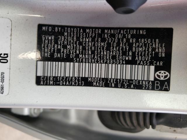 Photo 9 VIN: 5YFBURHE5KP885094 - TOYOTA COROLLA L 