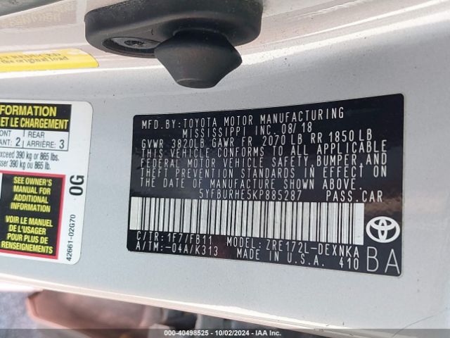 Photo 8 VIN: 5YFBURHE5KP885287 - TOYOTA COROLLA 