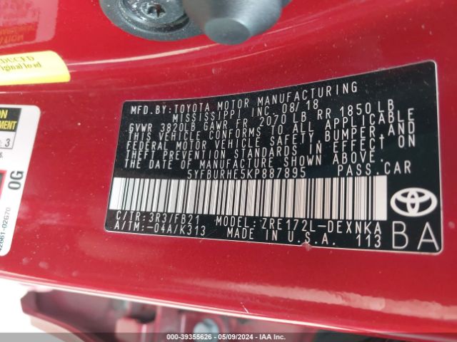 Photo 8 VIN: 5YFBURHE5KP887895 - TOYOTA COROLLA 