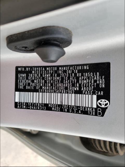 Photo 9 VIN: 5YFBURHE5KP887962 - TOYOTA COROLLA L 