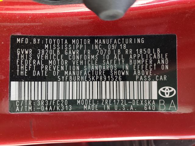 Photo 9 VIN: 5YFBURHE5KP891526 - TOYOTA COROLLA L 