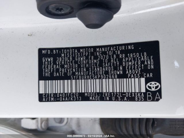 Photo 8 VIN: 5YFBURHE5KP902668 - TOYOTA COROLLA 