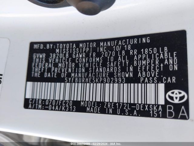 Photo 8 VIN: 5YFBURHE5KP902993 - TOYOTA COROLLA 