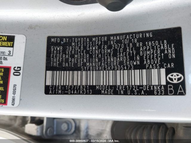 Photo 8 VIN: 5YFBURHE5KP905473 - TOYOTA COROLLA 