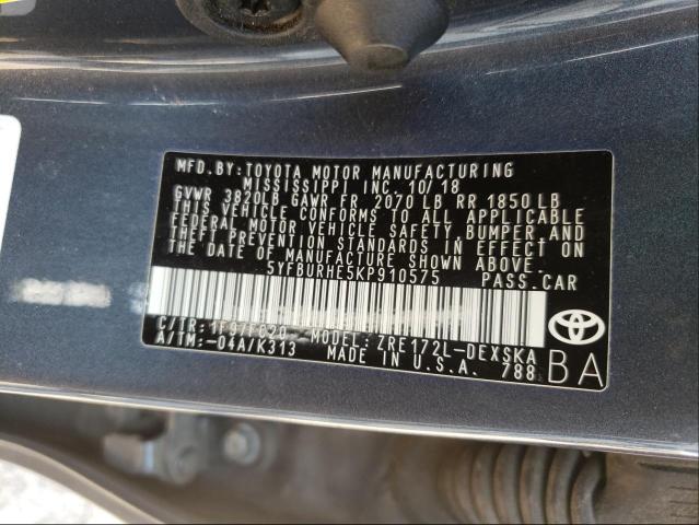 Photo 9 VIN: 5YFBURHE5KP910575 - TOYOTA COROLLA L 