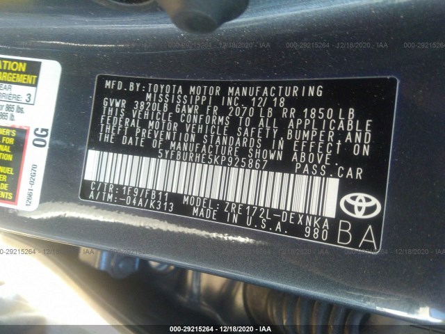 Photo 8 VIN: 5YFBURHE5KP925867 - TOYOTA COROLLA 