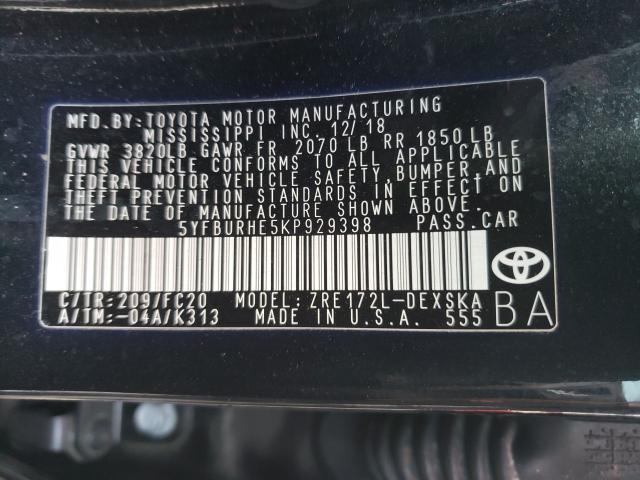 Photo 9 VIN: 5YFBURHE5KP929398 - TOYOTA COROLLA L 