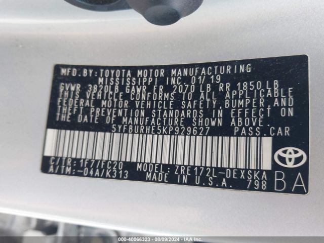 Photo 8 VIN: 5YFBURHE5KP929627 - TOYOTA COROLLA 