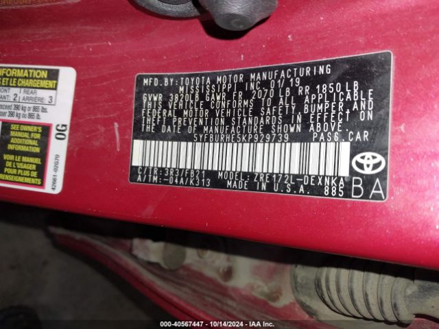 Photo 8 VIN: 5YFBURHE5KP929739 - TOYOTA COROLLA 