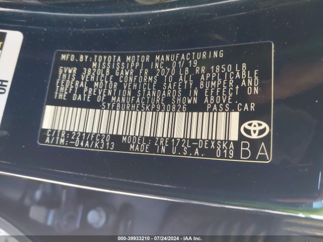 Photo 8 VIN: 5YFBURHE5KP930826 - TOYOTA COROLLA 