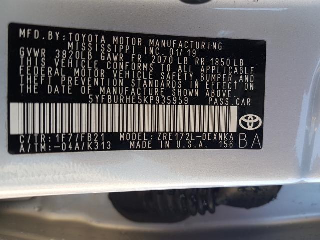 Photo 9 VIN: 5YFBURHE5KP935959 - TOYOTA COROLLA L 