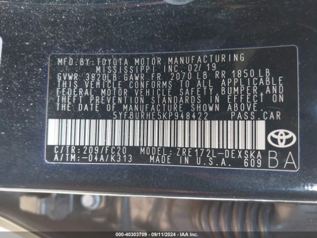 Photo 8 VIN: 5YFBURHE5KP948422 - TOYOTA COROLLA 