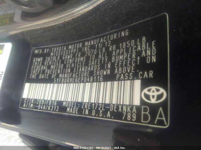 Photo 8 VIN: 5YFBURHE6EP048116 - TOYOTA COROLLA 