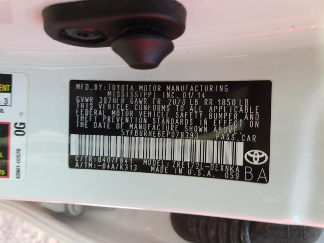 Photo 9 VIN: 5YFBURHE6EP078393 - TOYOTA COROLLA L 