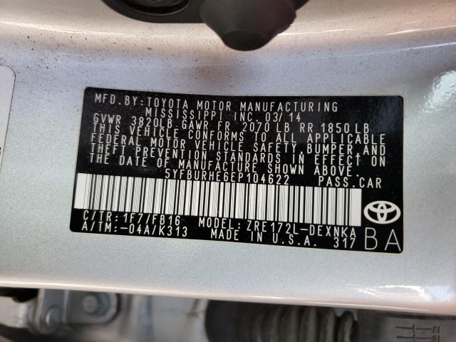 Photo 9 VIN: 5YFBURHE6EP104622 - TOYOTA COROLLA 