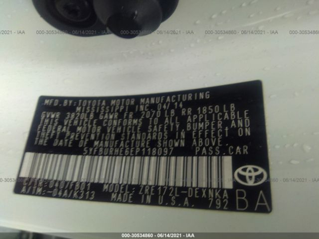 Photo 8 VIN: 5YFBURHE6EP118097 - TOYOTA COROLLA 