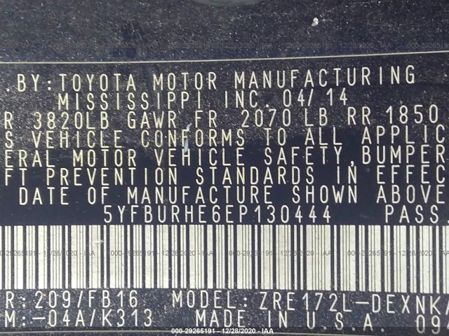 Photo 8 VIN: 5YFBURHE6EP130444 - TOYOTA COROLLA 