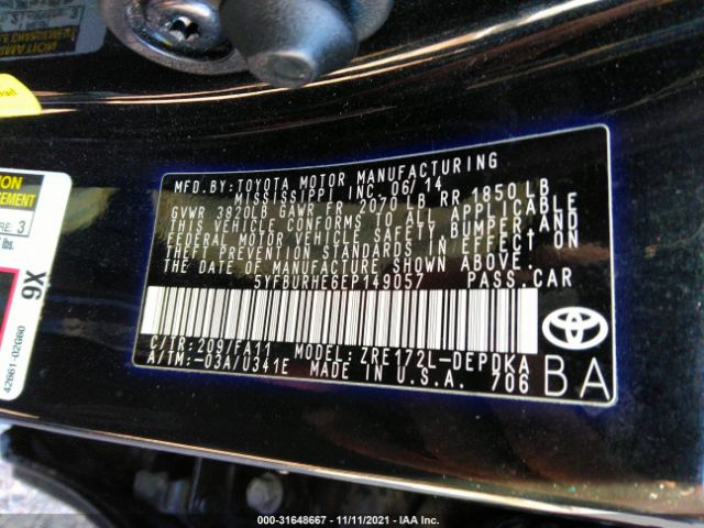 Photo 8 VIN: 5YFBURHE6EP149057 - TOYOTA COROLLA 