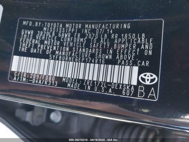 Photo 8 VIN: 5YFBURHE6EP174816 - TOYOTA COROLLA 