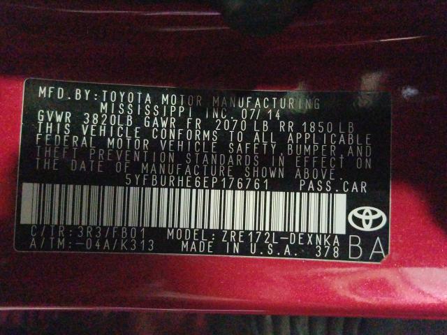 Photo 9 VIN: 5YFBURHE6EP176761 - TOYOTA COROLLA L 