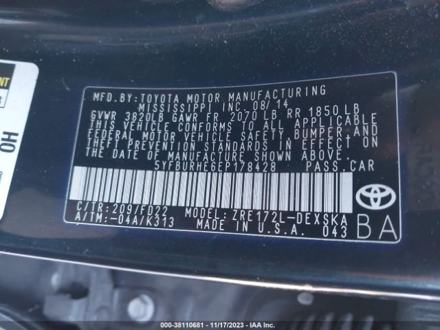 Photo 8 VIN: 5YFBURHE6EP178428 - TOYOTA COROLLA 