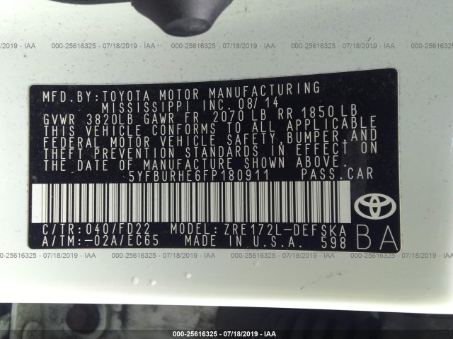 Photo 8 VIN: 5YFBURHE6FP180911 - TOYOTA COROLLA 