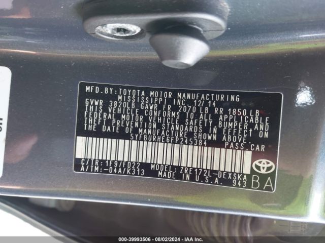 Photo 8 VIN: 5YFBURHE6FP245384 - TOYOTA COROLLA 