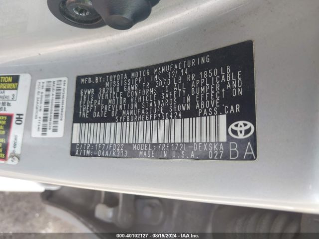 Photo 8 VIN: 5YFBURHE6FP250424 - TOYOTA COROLLA 