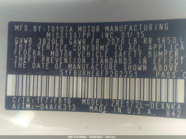 Photo 8 VIN: 5YFBURHE6FP262251 - TOYOTA COROLLA 